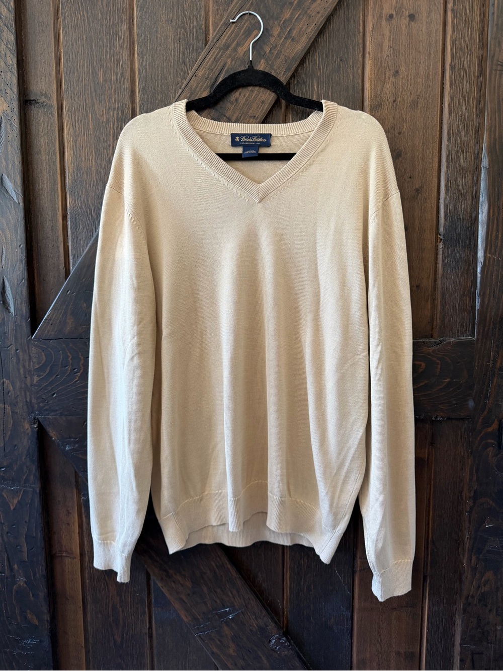 Brooks Brothers Silk Blend V Neck Sweater Mens Large Beige Cream Preppy Knit Top